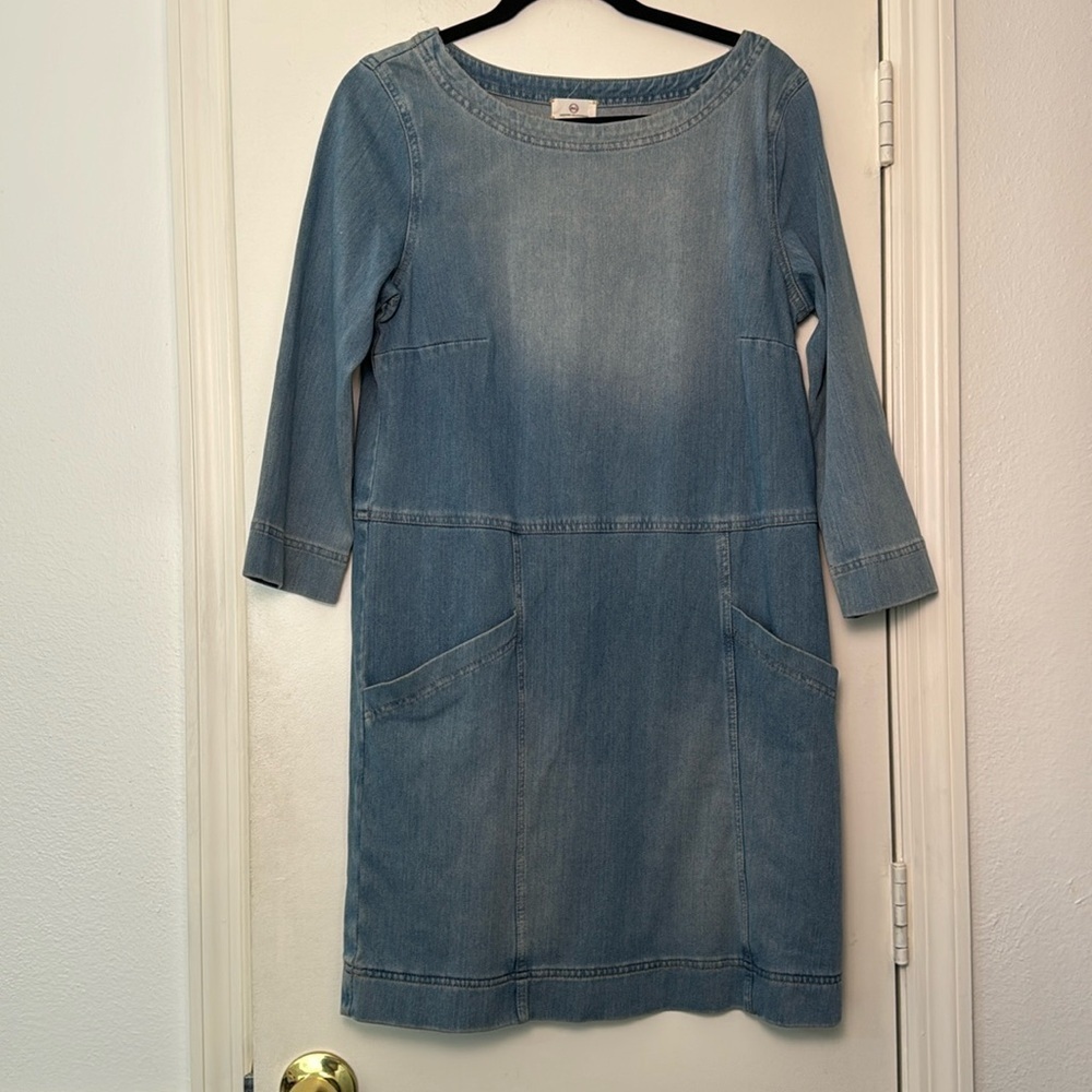 AG Adriano Goldschmied Washed Denim Knit Cacoon Shift Dress Size Medium